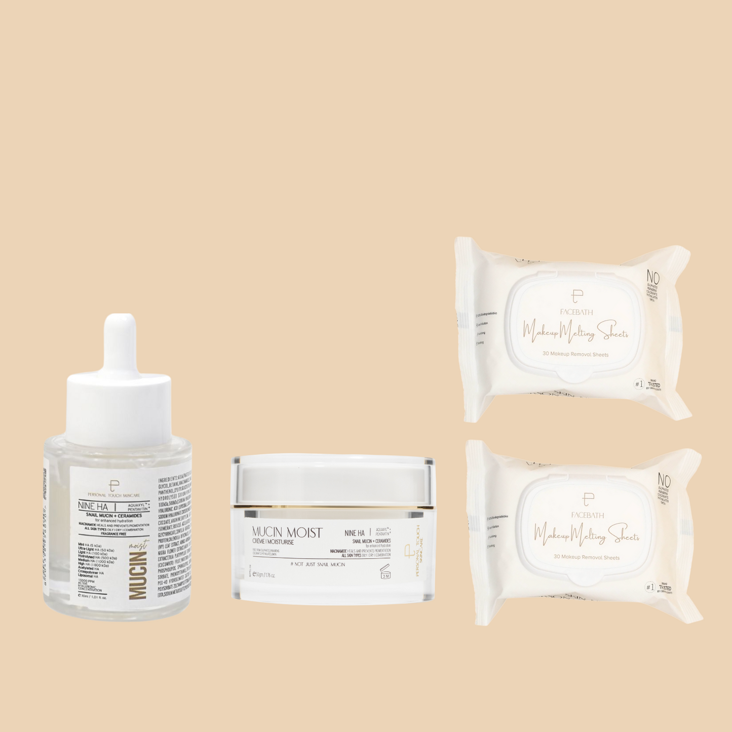 COMBO OF MUCIN MOIST & MUCIN CREME, GET 2 x MAKEUP MELTING WIPES FREE