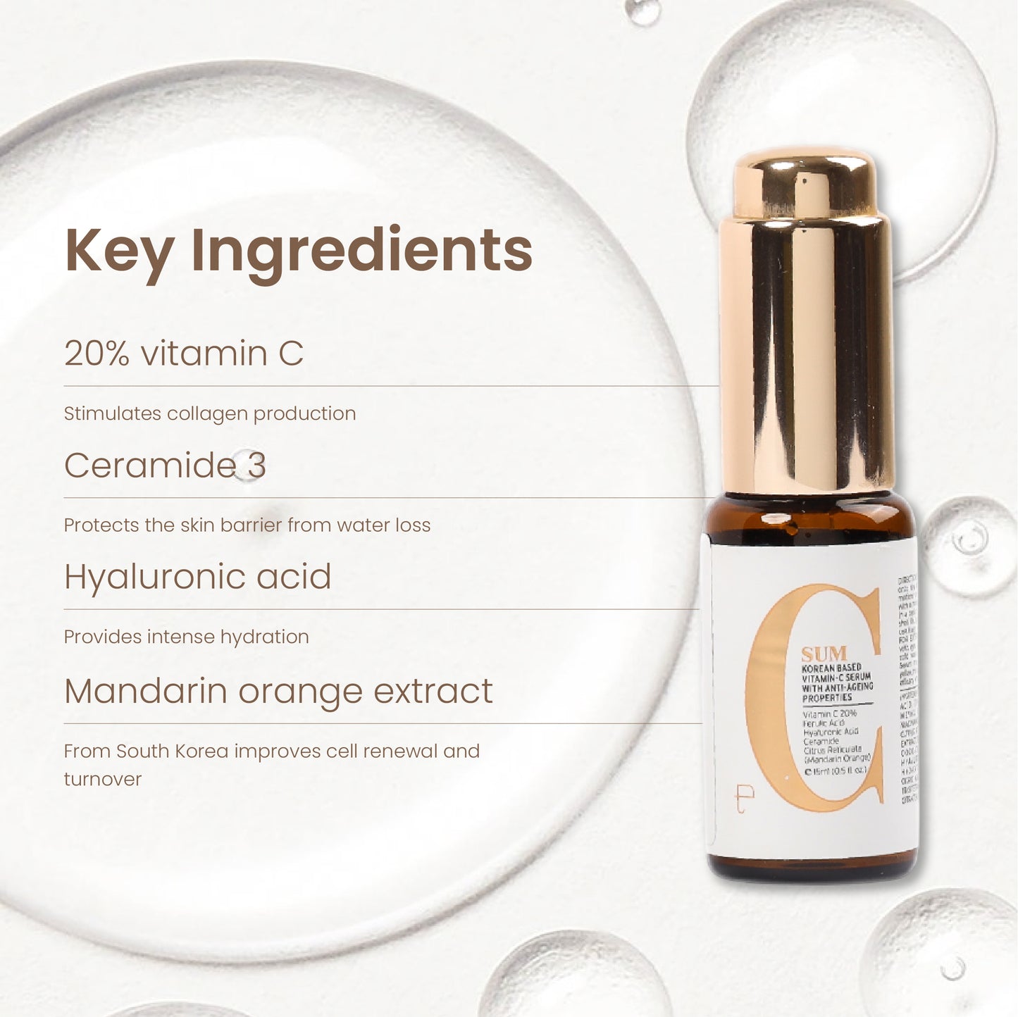 C-Sum Clinically Tested 20% Korean Vitamin C Serum For Anti Pigmentation Dark Spots & Glow - For All Skin Types | 15ml