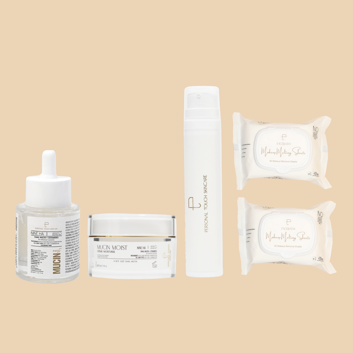 MUCIN SERIES COMBO - MUCIN MOIST, MUCIN CREME & MUCIN SPF, GET 2 X MAKEUP MELTING WIPES FREE