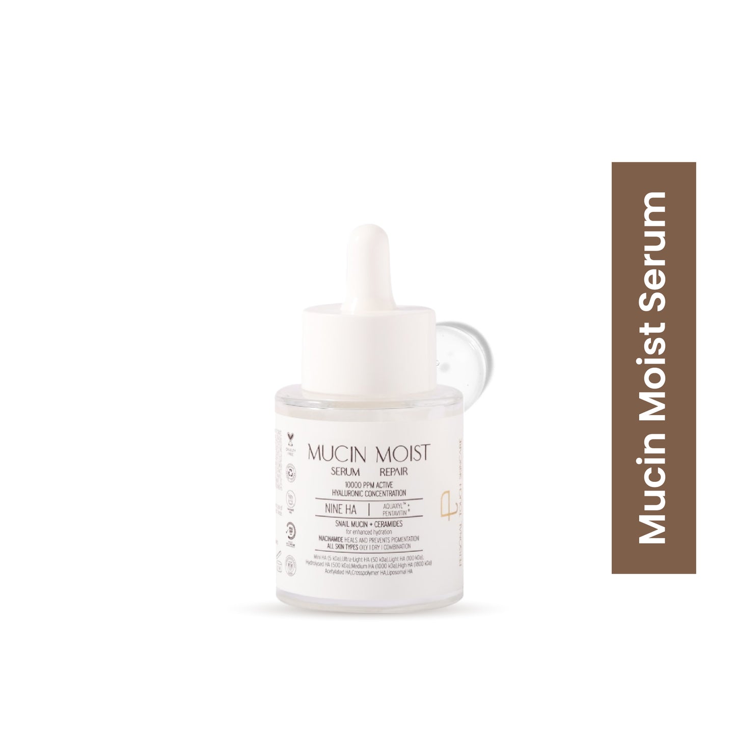 Mucin Moist Serum - World’s 1st Snail Mucin | 9 Hyaluronic Acids | Ceramides | Niacinamide - For All Skin Types