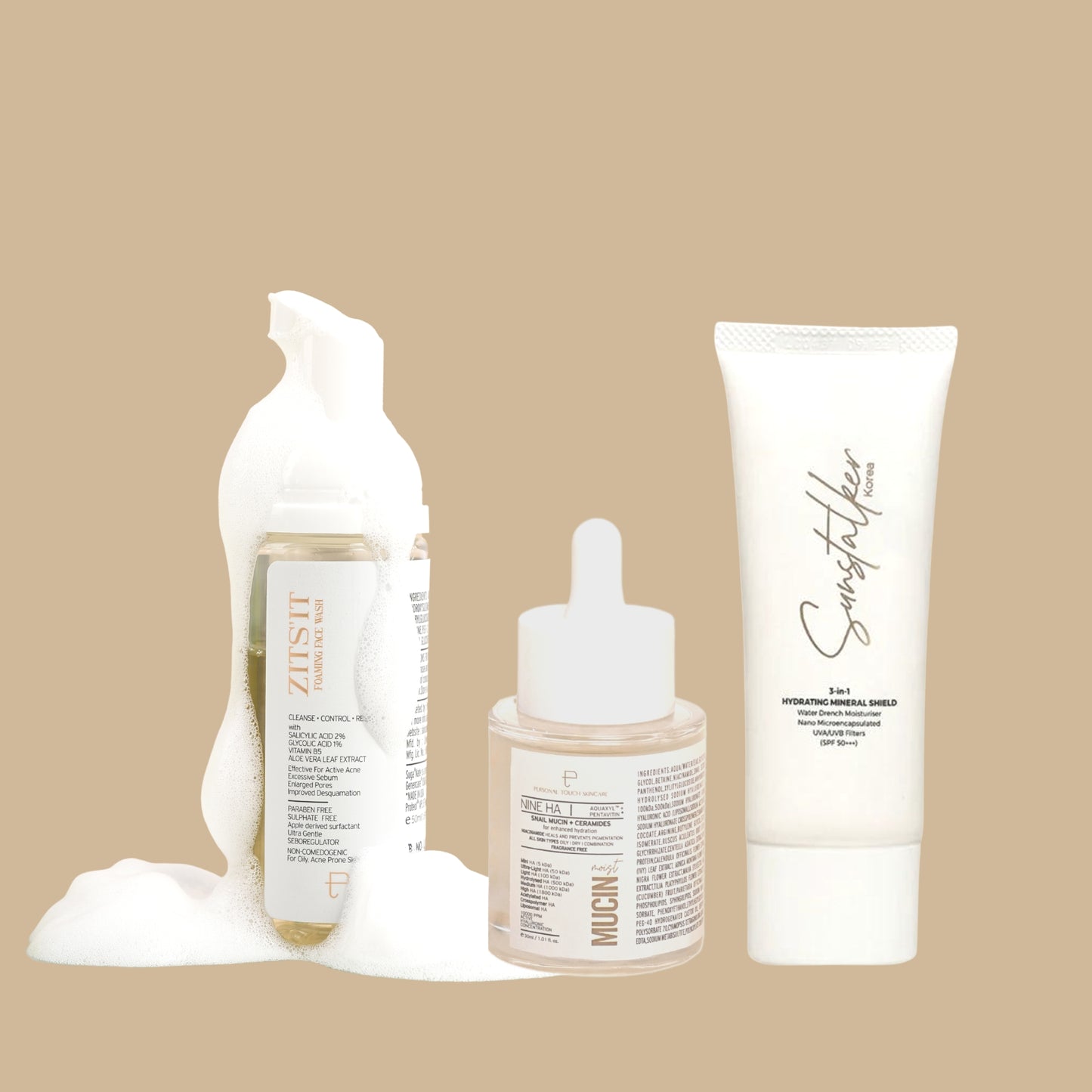 COMBO OF MUCIN MOIST, ZITSIT FACEWASH & SUNSTALKER