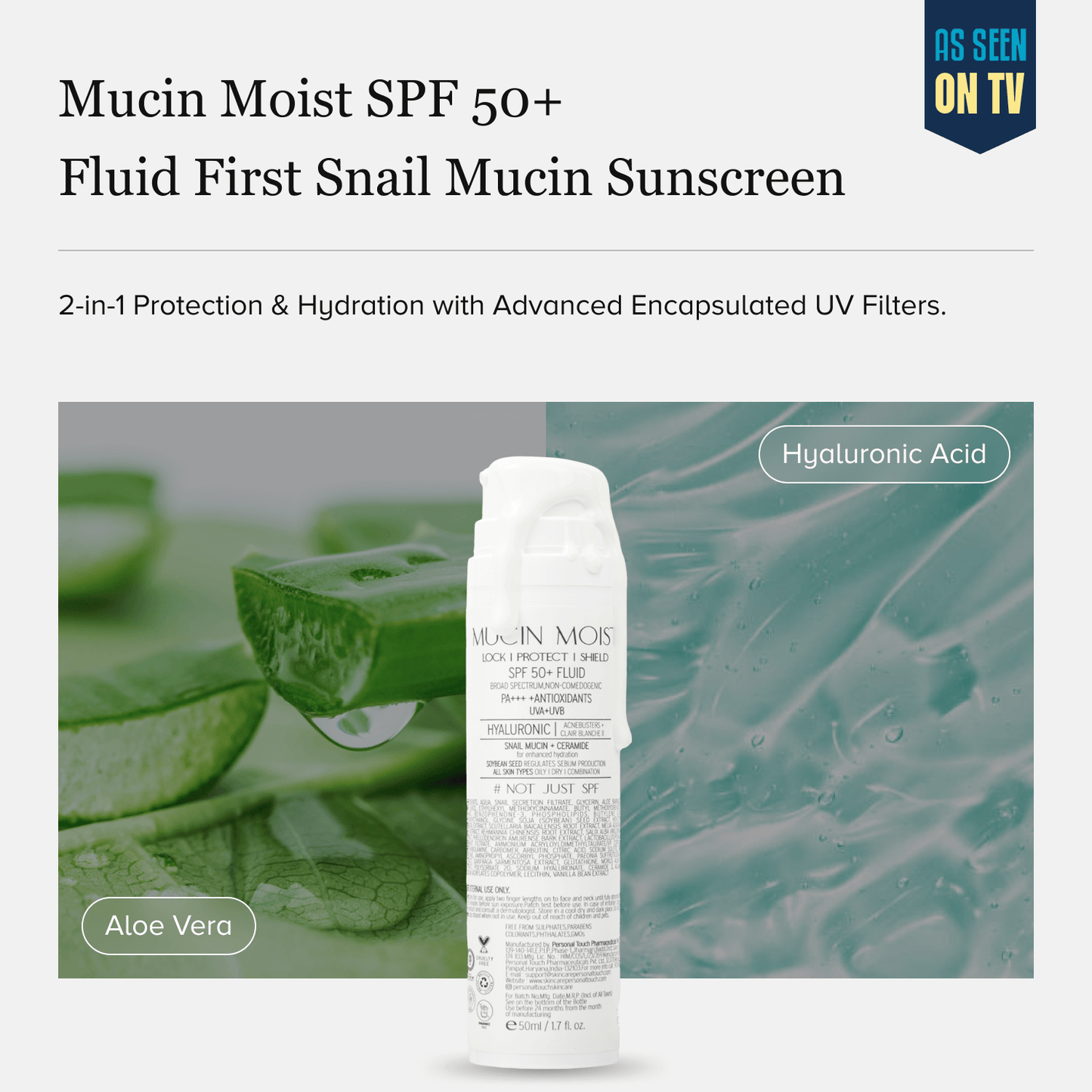 Mucin SPF 50+++ World’s First Snail Mucin Sunscreen Sweat & Water Resistant All Skin Types